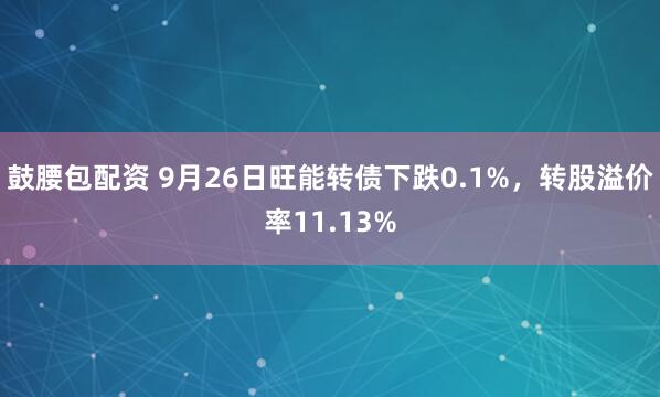 鼓腰包配资 9月26日旺能转债下跌0.1%，转股溢价率11.13%