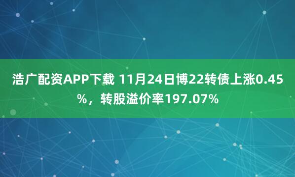 浩广配资APP下载 11月24日博22转债上涨0.45%，转股溢价率197.07%